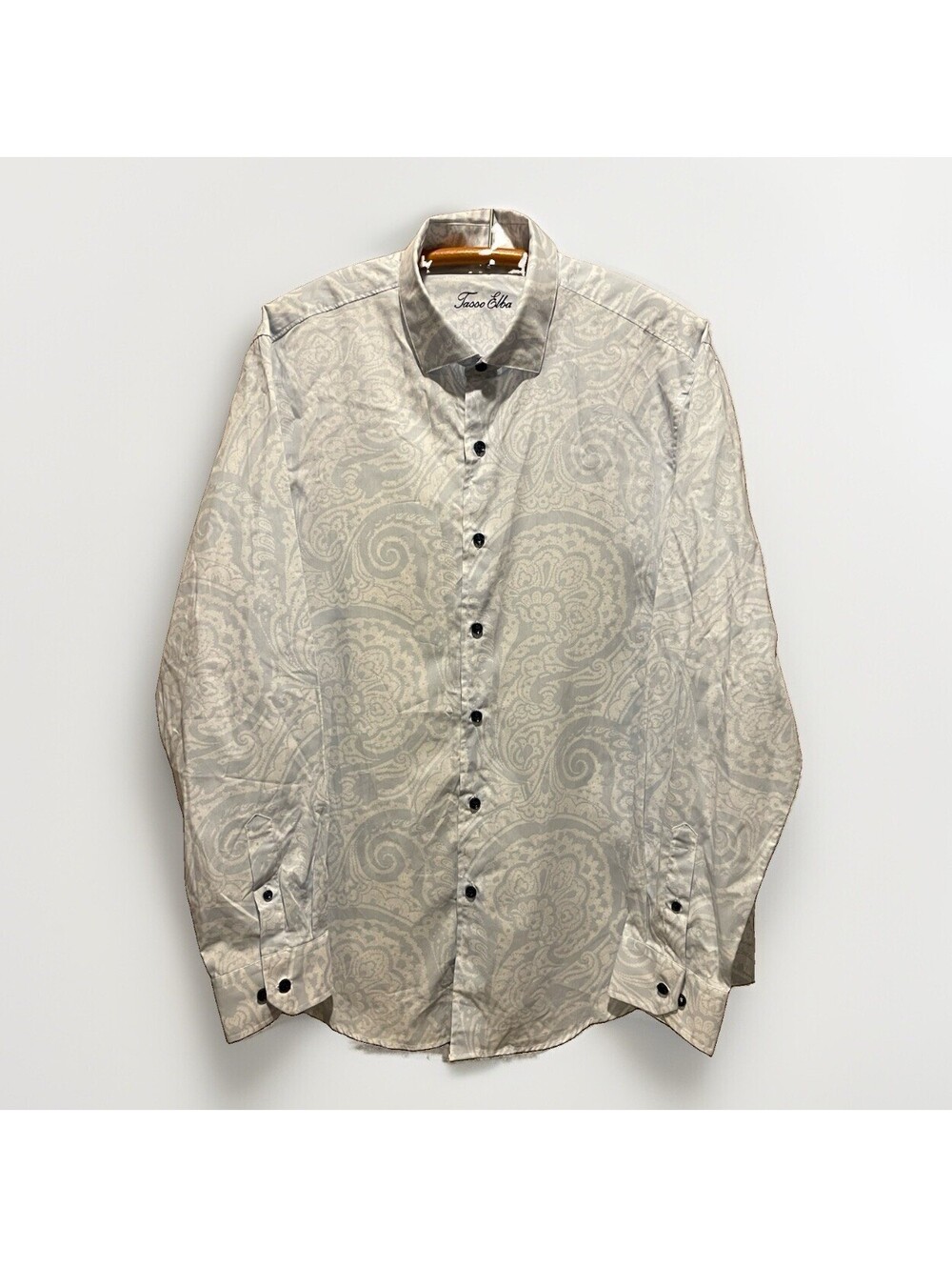 Tasso Elba Men’s Large Light Blue Paisley Print Button Down Vintage Casual Shirt